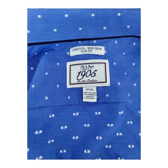NWOT JOS‎ A. BANK 1905 Blue Non-Iron Dress Shirt Slim Fit Stretch Men’s 17 35 - Picture 3 of 3